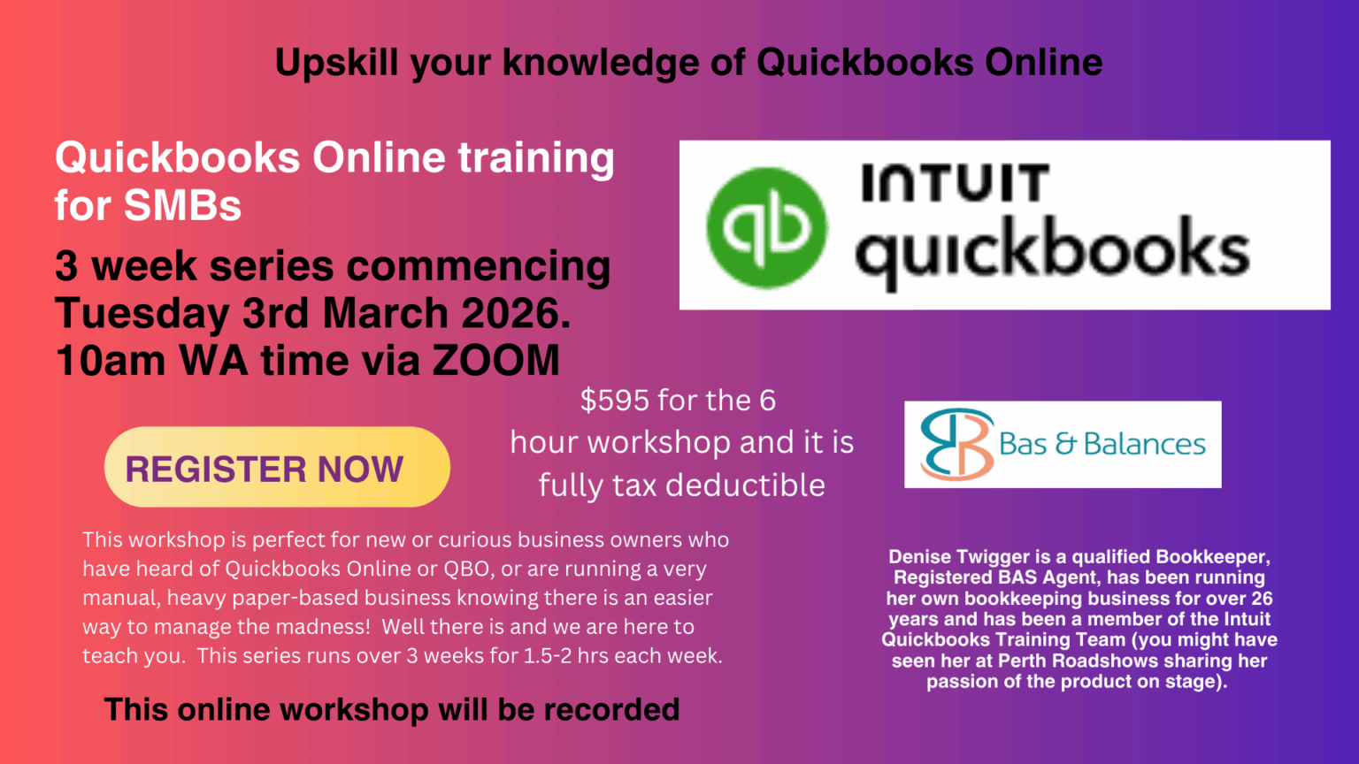 Quickbooks Online Training Workshop - Bas & Balances